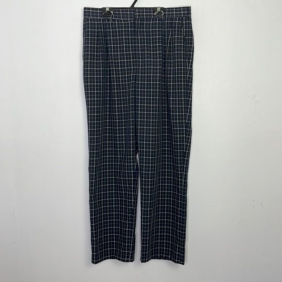 Classy Handock lightweight canvas window grids print navy trousers - Picture 1 of 9